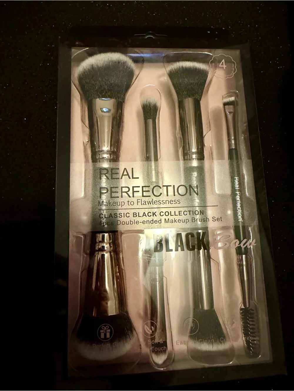 REAL PERFECTION 4-Piece Double-Ended Make Up Brush Set NEW